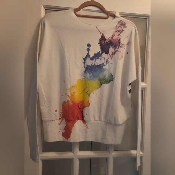 Aleeza Multi-Color Splash Long Sleeve Top- Abstract - Picture 3 of 4
